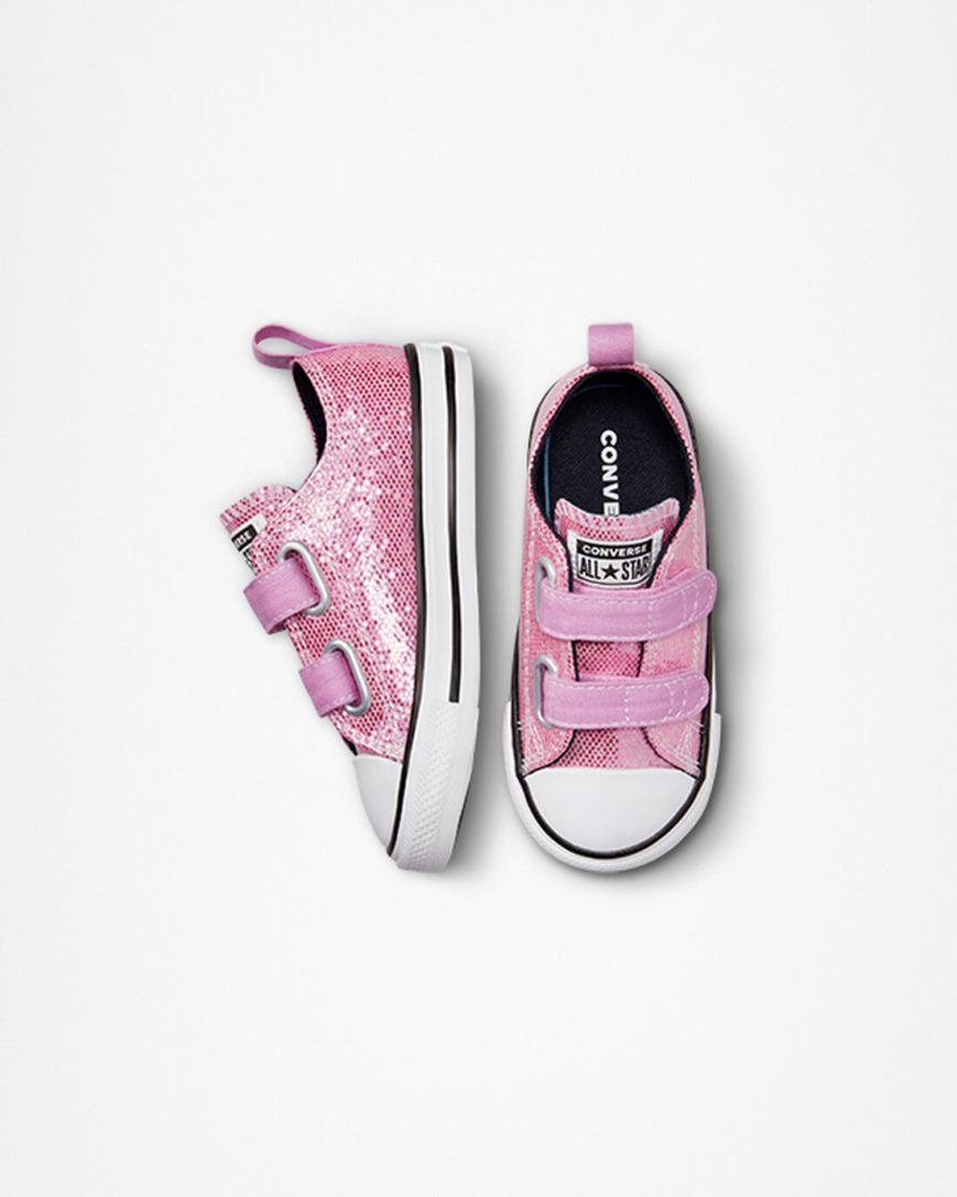 Girls' Converse Chuck Taylor All Star Easy-On Glitter Low Top Shoes Pink / Black | AU E956CH